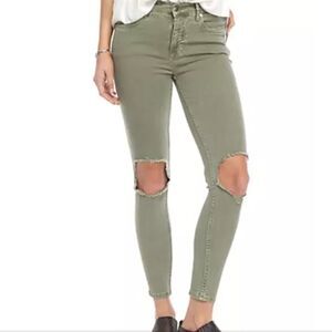Free People Busted Knee Olive Green Skinny Jeans Women's 24